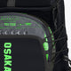  Pro Tour padel backpack in black with logo in green. Detail racket holder view