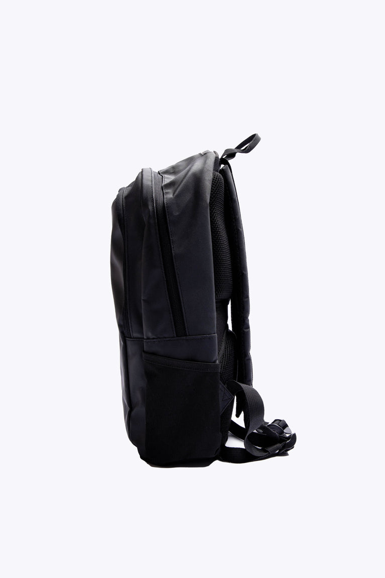 Osaka x Nexus backpack medium in black with white Osaka and Nexus logo on it. Side view