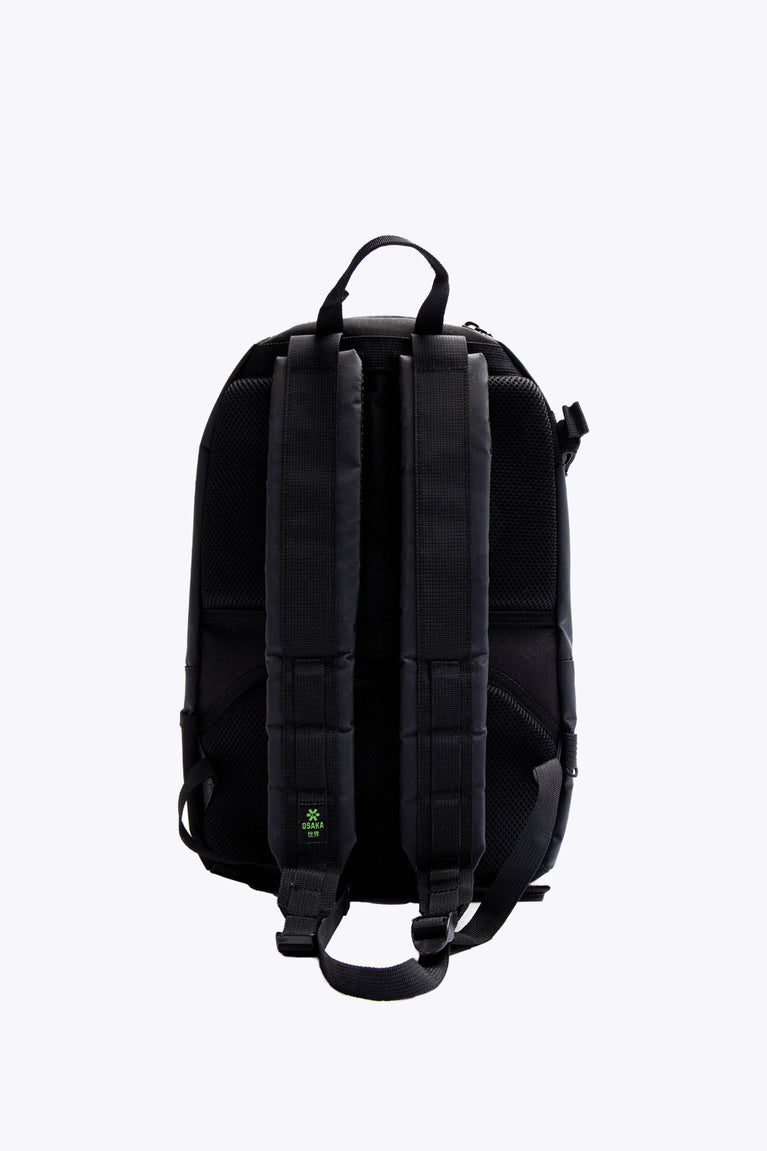 Osaka x Nexus backpack medium in black with white Osaka and Nexus logo on it. Back view