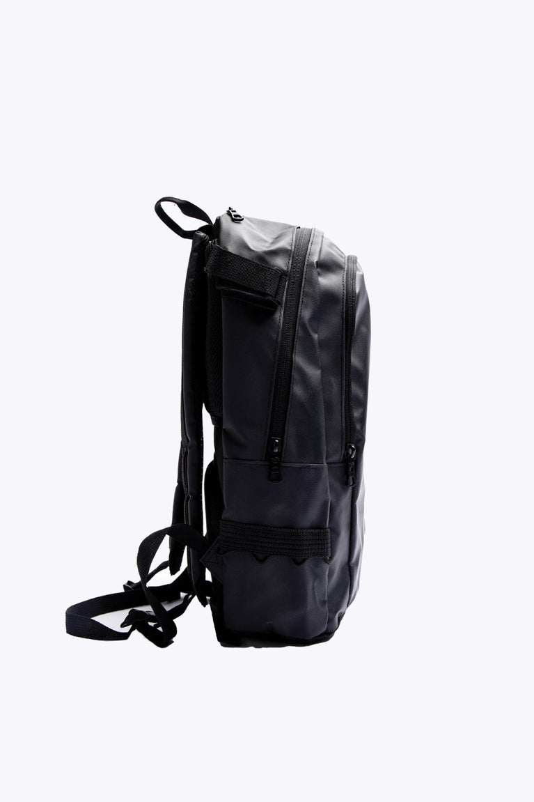 Osaka x Nexus backpack medium in black with white Osaka and Nexus logo on it. Side view