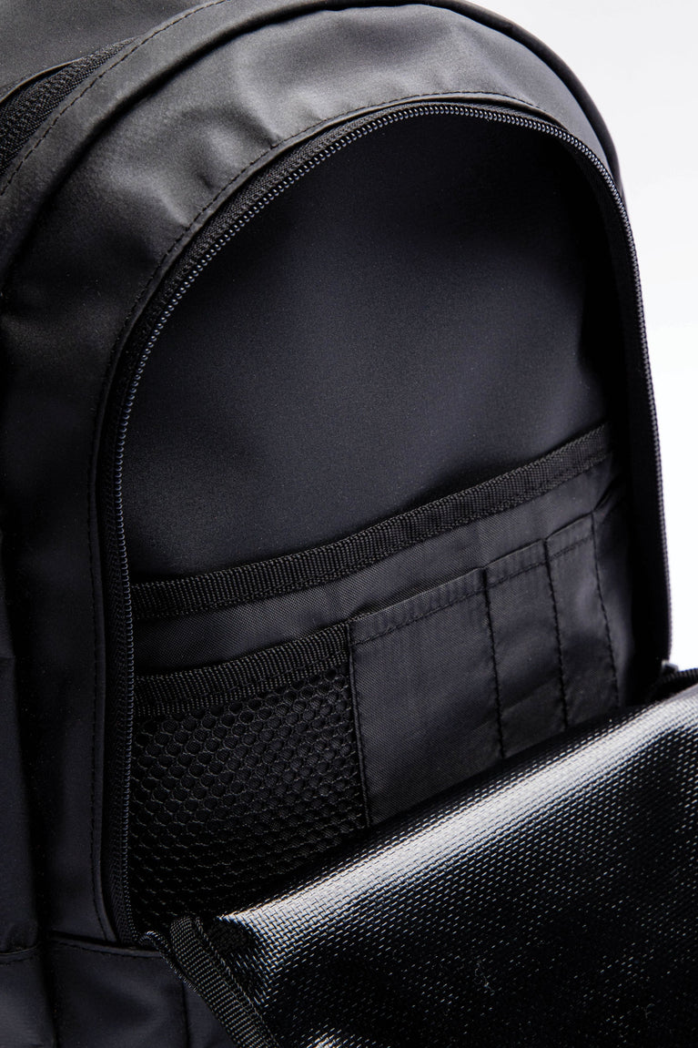Osaka x Nexus backpack medium in black with white Osaka and Nexus logo on it. Detail front view