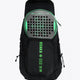 Osaka vision padel backpack in black with logo in green. Front view with padel racket in bag