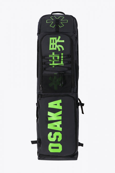 Pro Tour stickbag extra large in black with logo in green. Front view