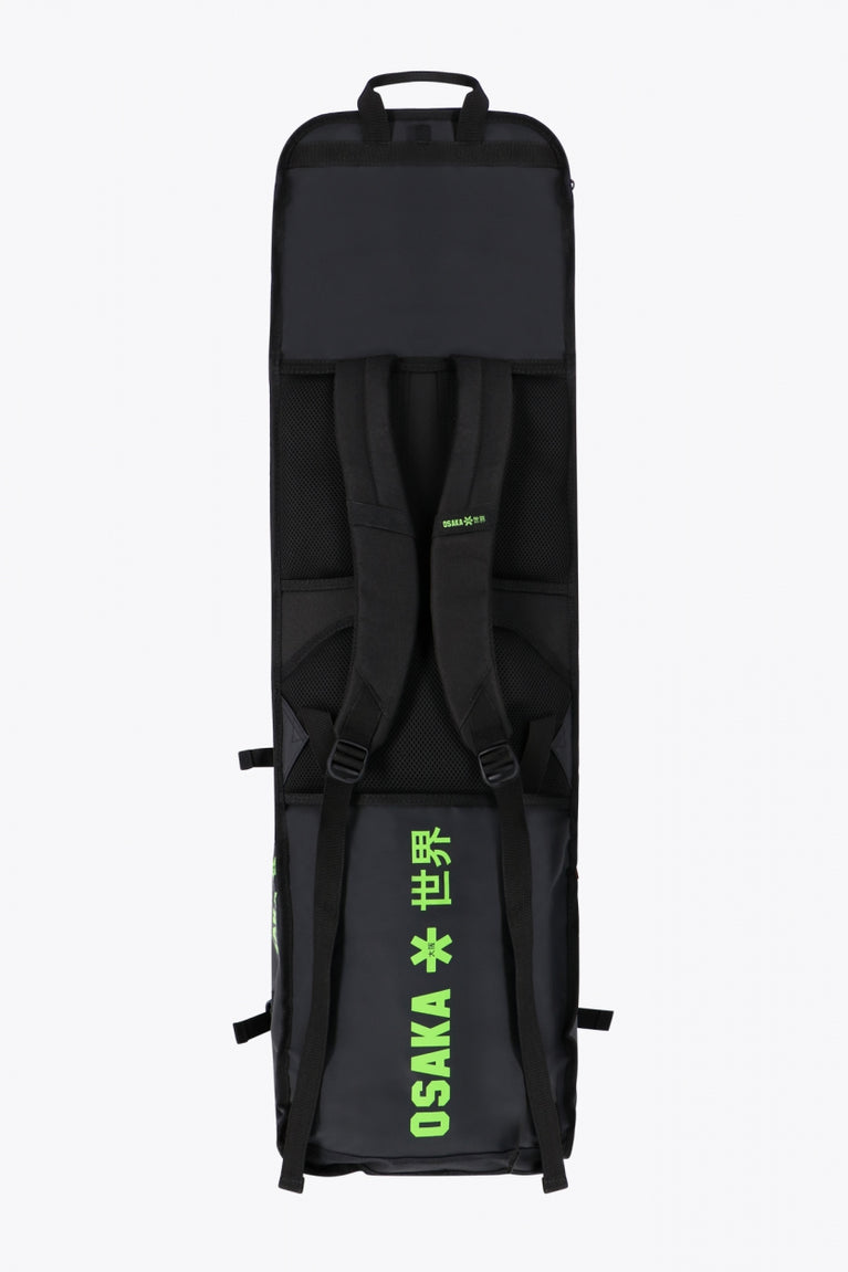 Pro Tour stickbag extra large in black with logo in green. Back view