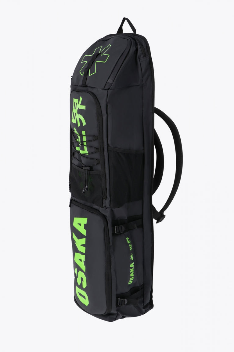 Pro Tour stickbag extra large in black with logo in green. Side view