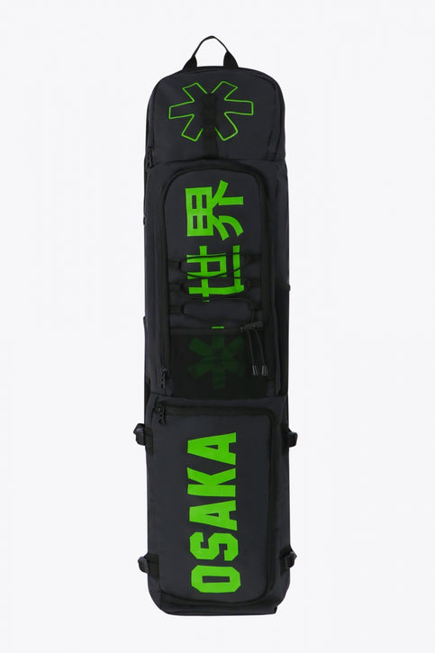 Pro Tour stickbag large in black with logo in green. Front view