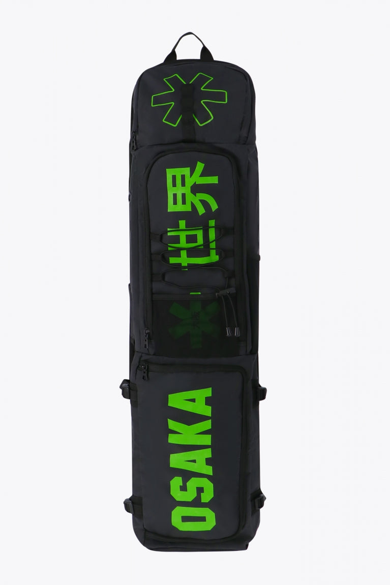 Pro Tour stickbag large in black with logo in green. Front view