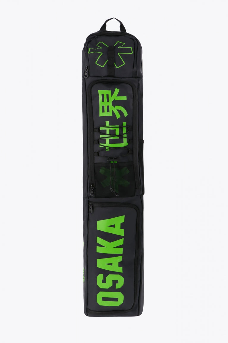 Pro Tour stickbag medium in black with logo in green. Front view