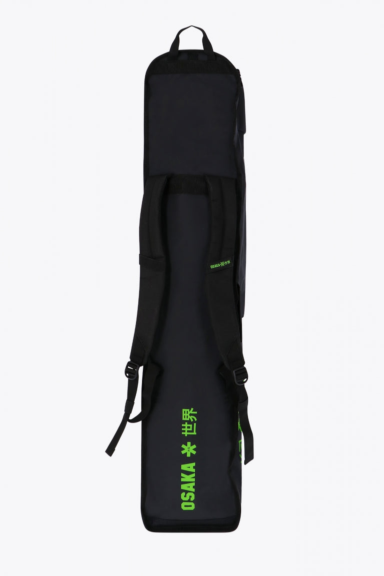 Pro Tour stickbag medium in black with logo in green. Back view