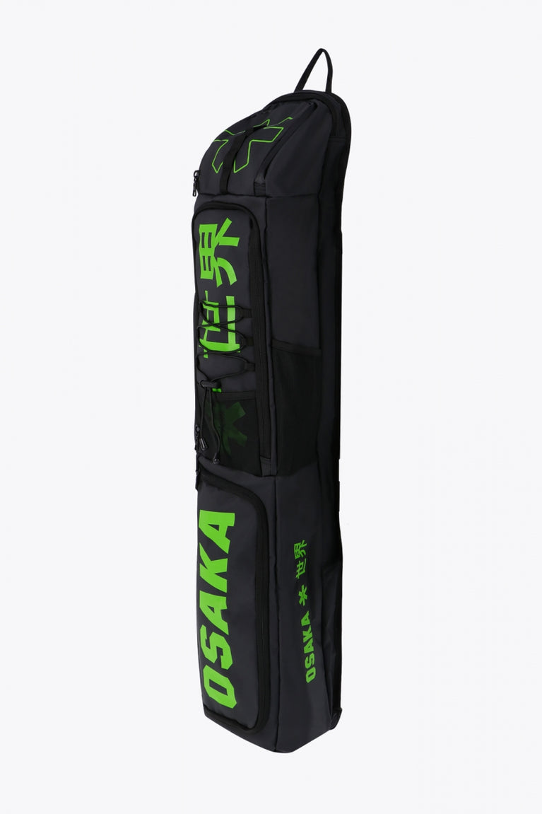Pro Tour stickbag medium in black with logo in green. Side view