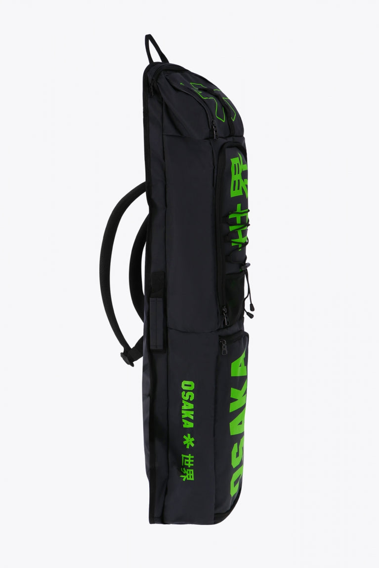 Pro Tour stickbag medium in black with logo in green. Side view