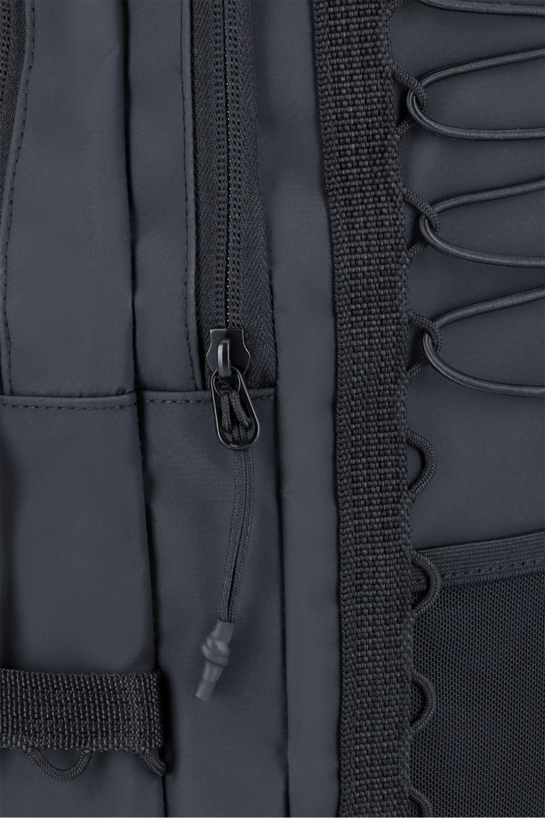 Osaka Pro Tour backpack in black with logo in green. Detail zip view