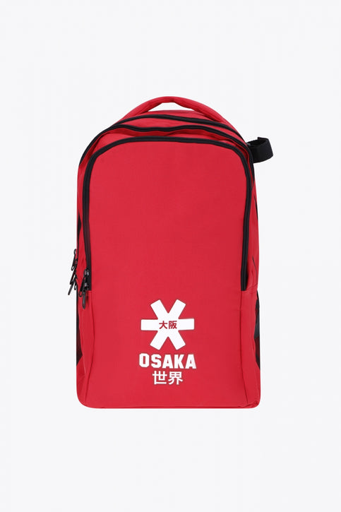 Osaka sports backpack in red with logo in white. Front view