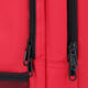 Osaka sports backpack in red with logo in white. Detail zip view