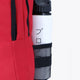 Osaka sports backpack in red with logo in white. Detail water bottle holder view
