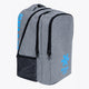 Osaka sports backpack in light grey with logo in blue. Side view