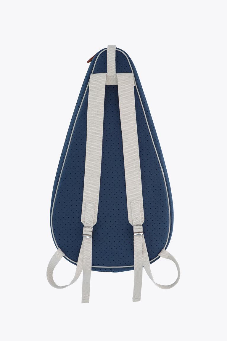Osaka neoprene padel bag in navy with structure and logo in white. Back view