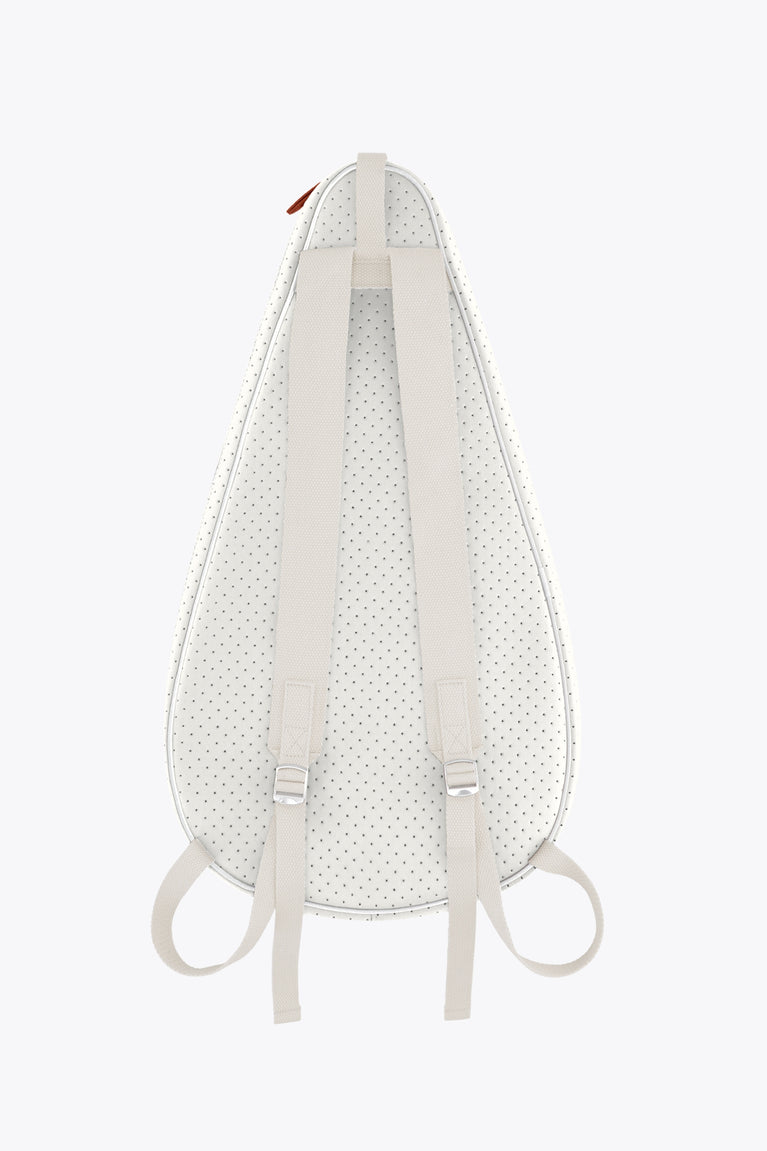 Osaka neoprene padel bag in light grey with structure and logo in white. Back view