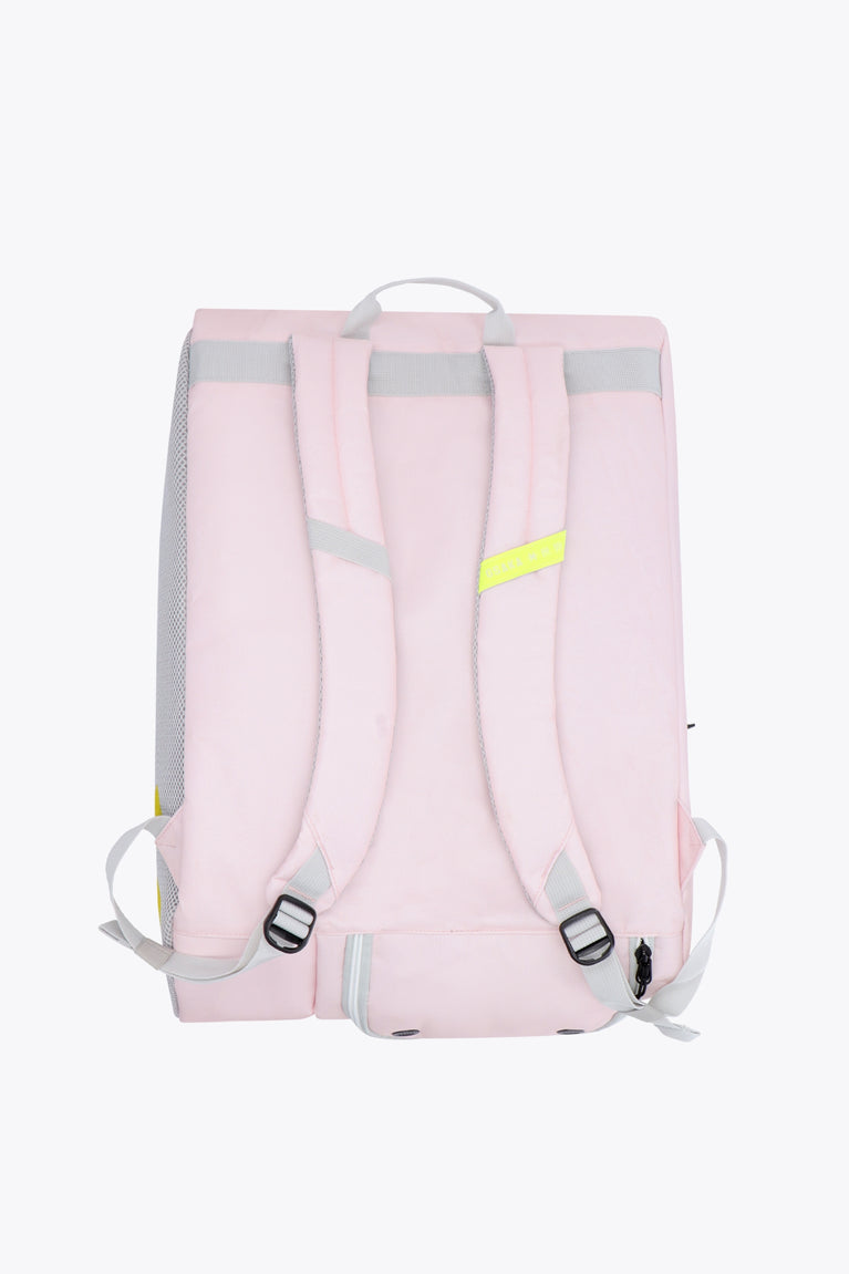 Osaka sports padel bag medium in pastel pink with logo in white. Side view with straps