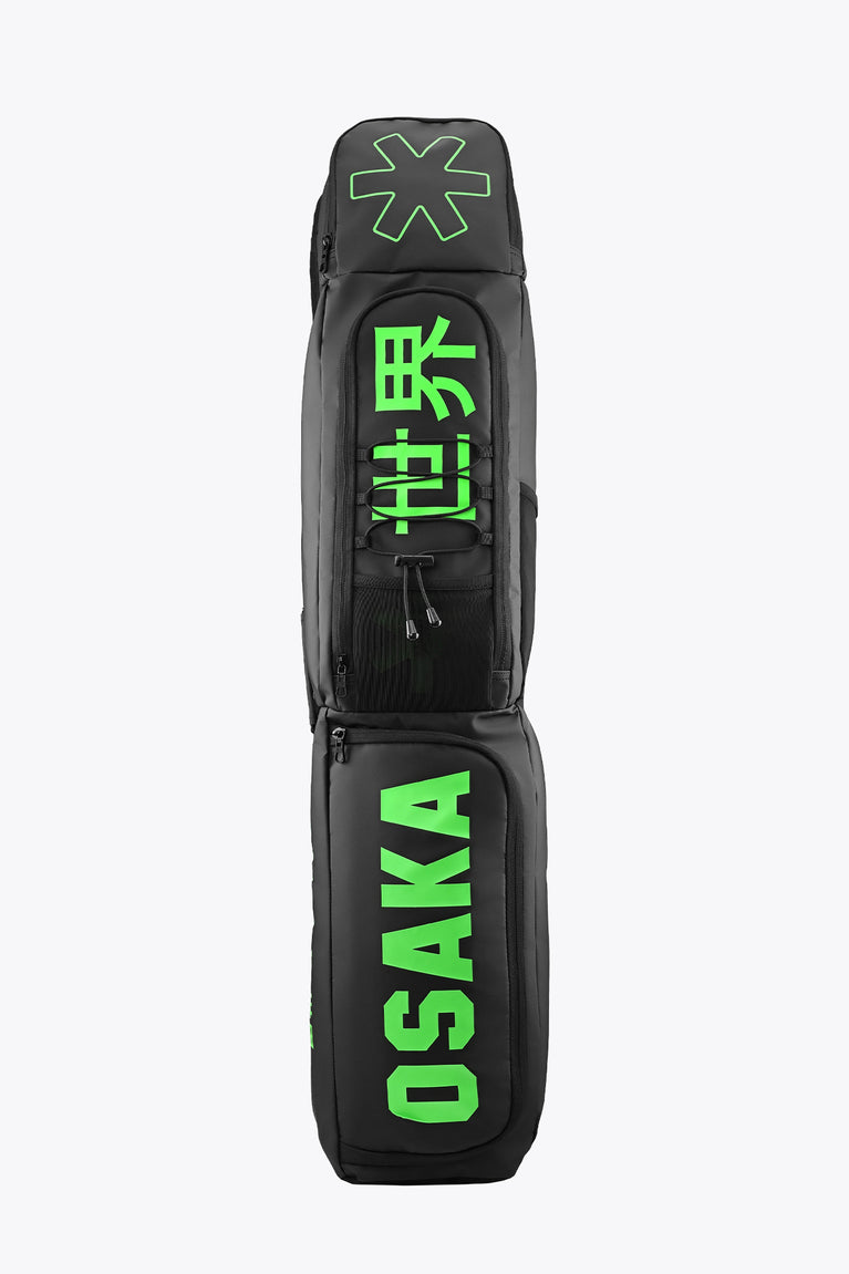 Medium stickbag in black with green Osaka logo graphic and top carry handle