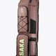 Large Osaka stick bag in peppercorn brown with side straps and compartment panels.