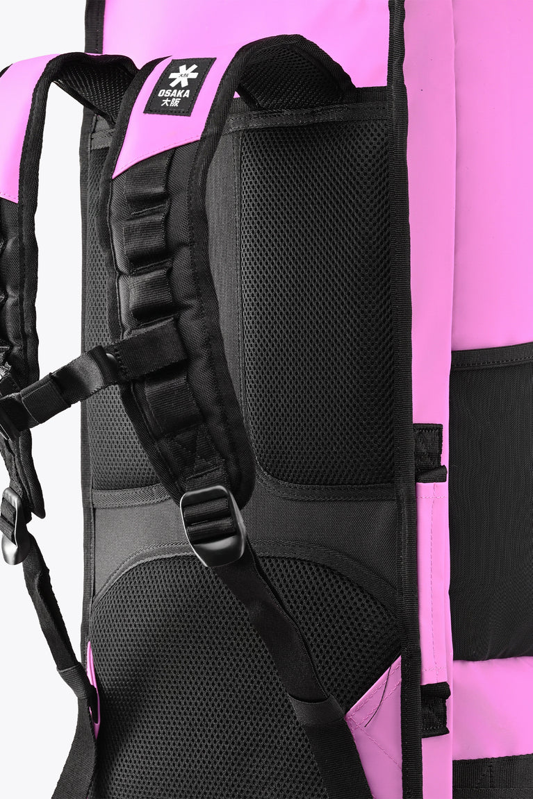 Black mesh shoulder panel and webbing straps on rose bud stickbag