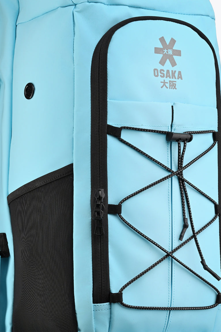 Detail view of Osaka logo and front netting on light blue large stickbag