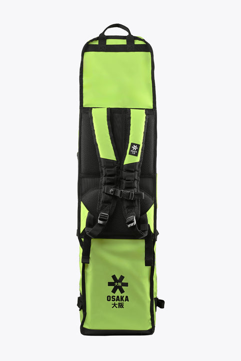 Large Osaka stickbag in wild lime green with black pocket and reinforced front panel