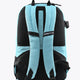 Light blue sports backpack with breathable black back panels and adjustable shoulder straps