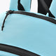 Light blue backpack top zipper track with black zipper and pull tabs
