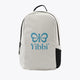 Kids sports backpack in white with black piping and Yibbi logo front pocket