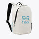 Kids sports backpack side view in white with black straps and Yibbi logo