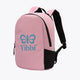 Kids sports backpack, pastel pink side view with black shoulder strap and Yibbi logo