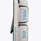 Small sports stickbag side view in white with black edging and blue logo graphic