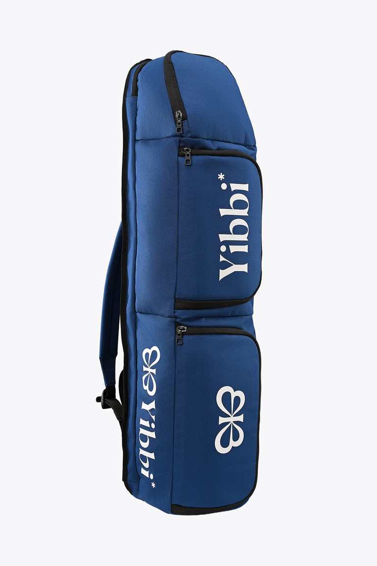 Small sports stickbag, angled view, blue with zipper closures and Yibbi logo