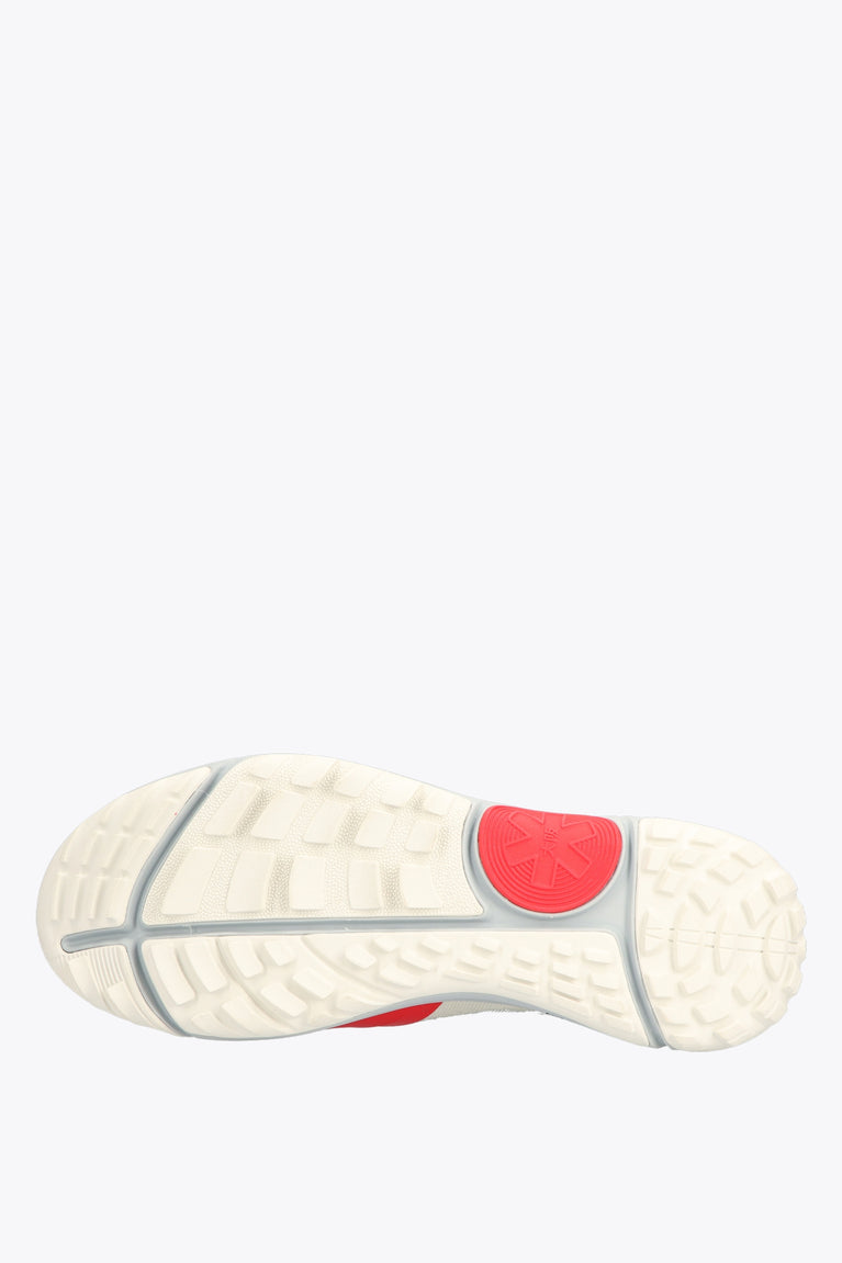 Osaka footwear Ido Mk1 in white and red with logo in black. Sole view