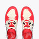 Osaka footwear Ido Mk1 in white and red with logo in black. From above view