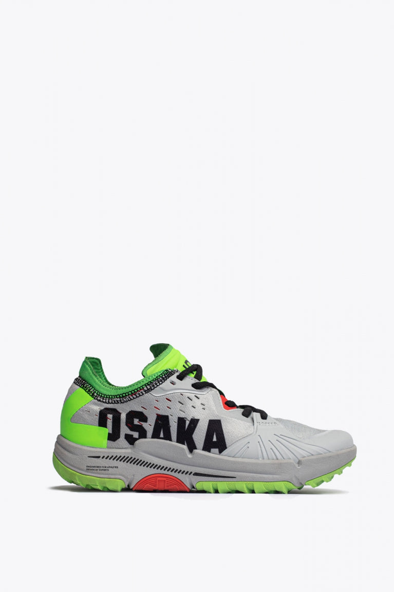 Osaka footwear Ido Mk1 in white and green with logo in black. Side view