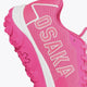 Osaka footwear Kai Mk1 in pink with logo. Detail logo view