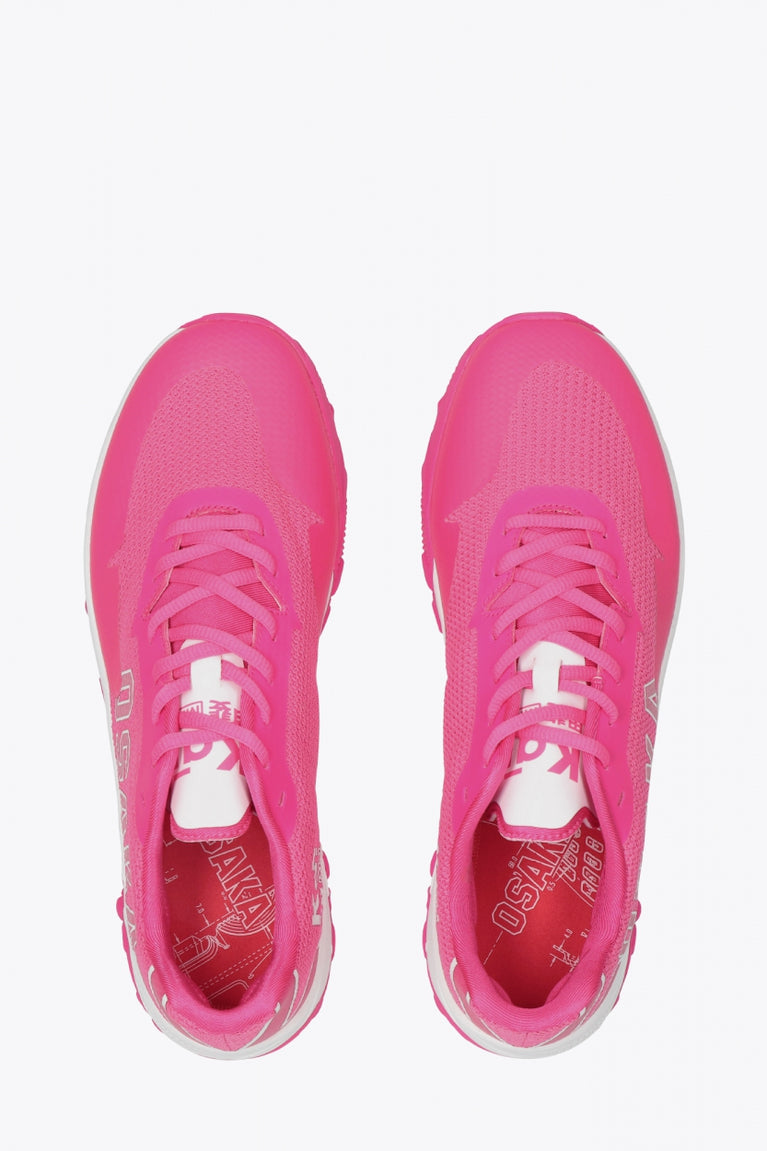 Osaka footwear Kai Mk1 in pink with logo. From above view