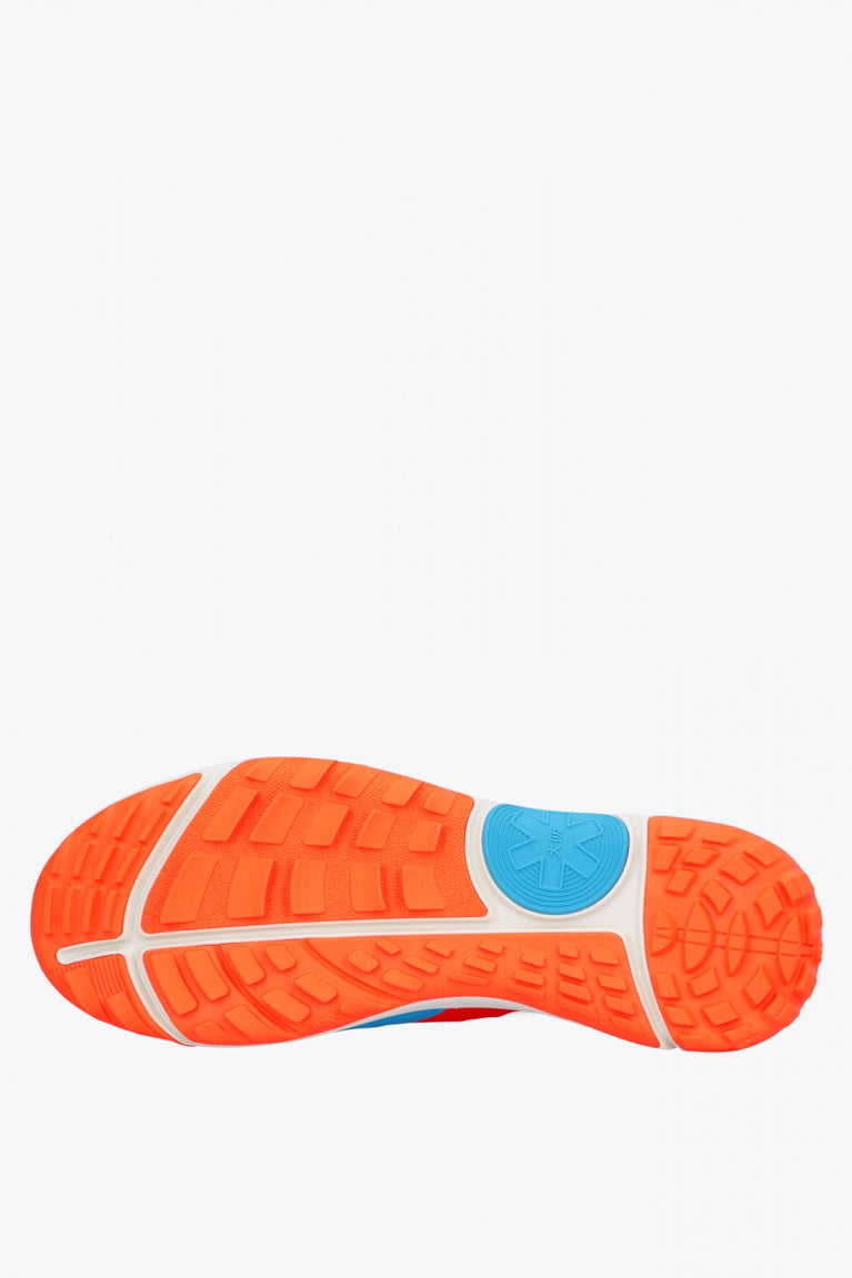 Osaka footwear Ido Mk1 in orange and blue with logo in white. Sole view