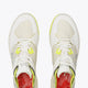 Osaka footwear Ido Mk1 in white and yellow with logo in grey. From above view
