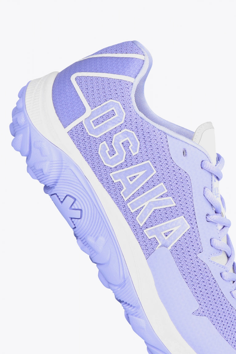 Osaka footwear Kai Mk1 in lilac with logo. Detail logo view