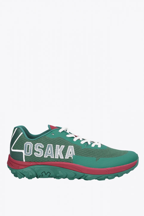 Osaka footwear Kai Mk1 in green maroon with logo. Side view