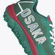 Osaka footwear Kai Mk1 in green maroon with logo. Detail logo view