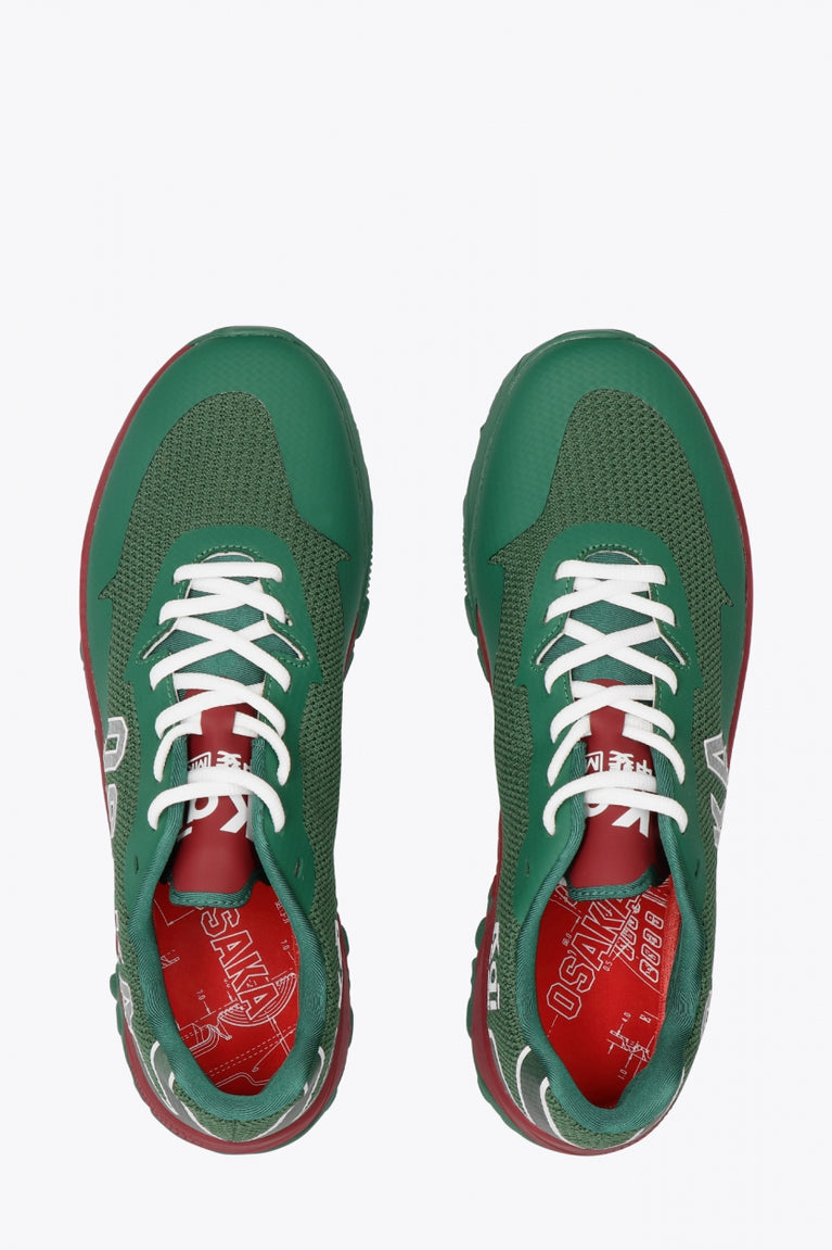 Osaka footwear Kai Mk1 in green maroon with logo. From above view
