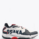 Osaka footwear Ido Mk1 in white and navy with logo in navy. Side view