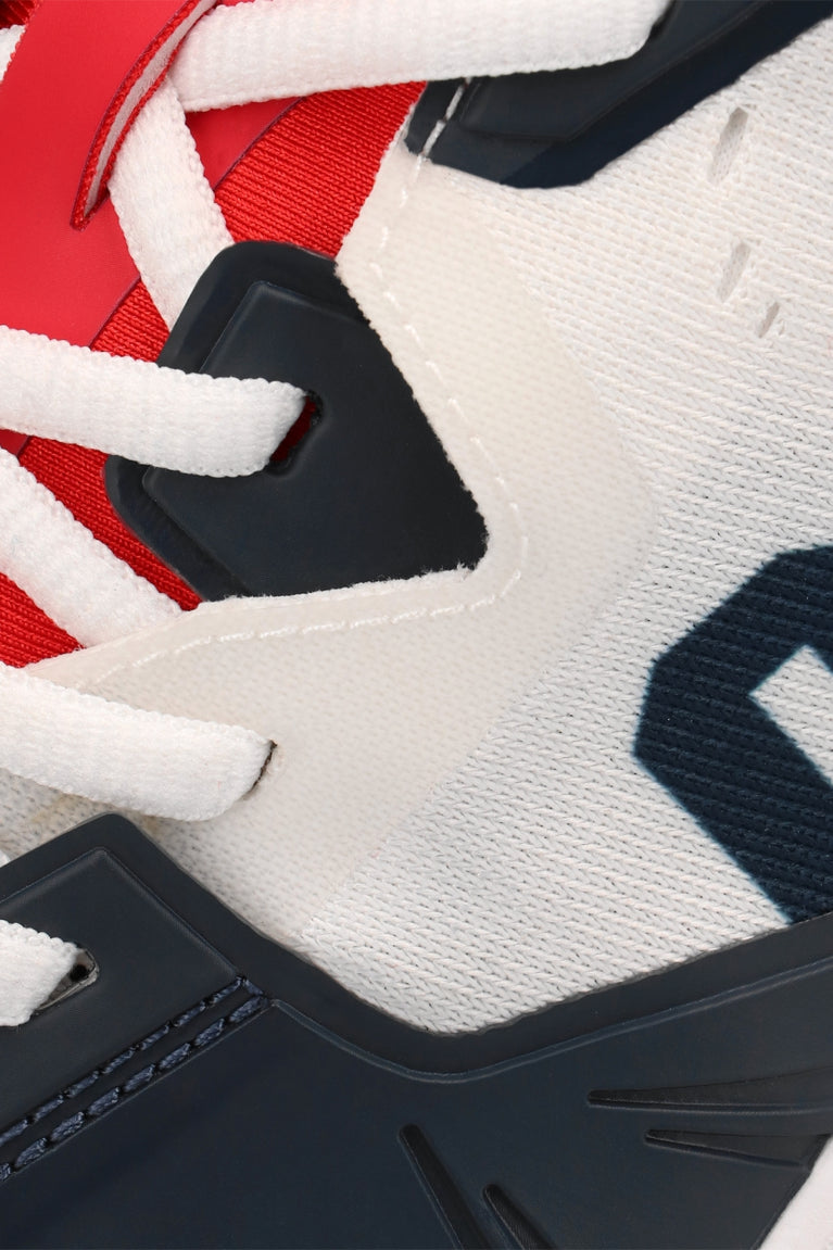 Osaka footwear Ido Mk1 in white and navy with logo in navy. Detail view