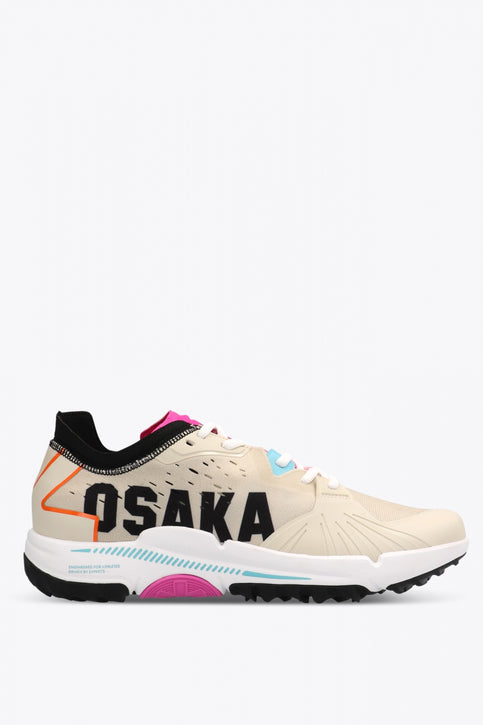 Osaka footwear Ido Mk1 in off white multicolor with logo in black. Side view