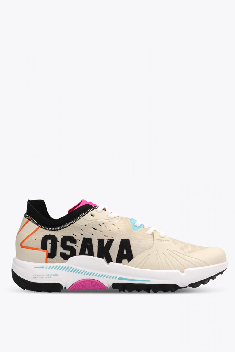Osaka footwear Ido Mk1 in off white multicolor with logo in black. Side view